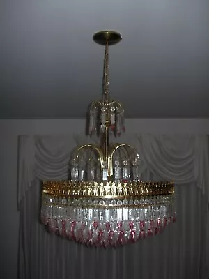 MidCentury Murano/Venice Pink/Clear Glass Crystal Chandelier  • $900