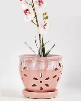  5 Inch Ceramic Orchid Pots With Holes And Saucers - 1 Pcs Small Ceramic Pink • $42.53