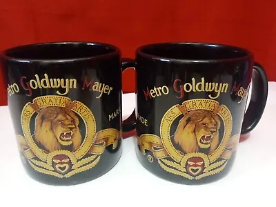 2x MGM Metro Goldwyn Mayer Black Coffee Mug Pair Lion Logo Dakin VTG 1989 Japan • $20