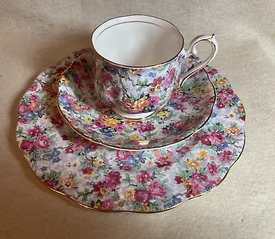 Vintage ROYAL ALBERT Bone China England CHINTZ Roses Trio Cup Saucer Plate • $75