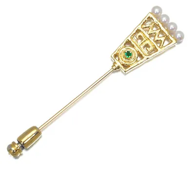 Auth MIKIMOTO Brooch Akoya Pearl 3.5mm Emerald Lapel Pin 18K 750 Yellow Gold • $379.58