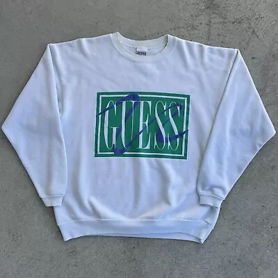 Vintage 90s Guess Products Made In USA Crewneck Boxy Sweatshirt Spell Out Logo • $19.99