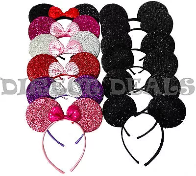 12 Minnie Mickey Mouse Ears Shiny Black Mix Color Headband Party Favors Birthday • $15.95