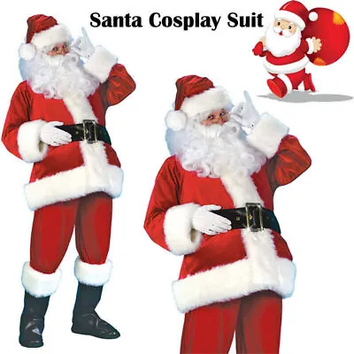 £22.99 • Buy 7pcs Santa Claus Costume Father Outfit Christmas Flannel Suit Mens Adult Cosplay
