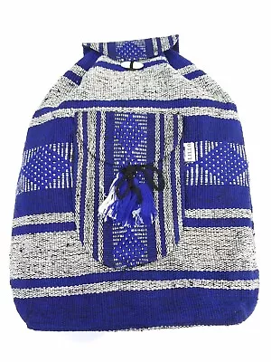 RASTA Bag Beach Hippie Baja Tassel Backpack Made In Mexico Blue/white/black • $16.16