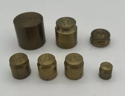 Vintage Brass Balance Scale Weights Antique 100 Grams To 5 Grams Lot Of  7 • $44.99