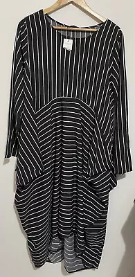 ZANZEA Size 2XL Women’s Midi Dress Black White Striped Long Sleeve Casual BNWT • $27.95