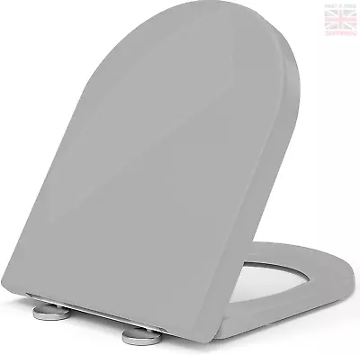 RAM ONLINE Grey Soft Close Toilet Seat D Shape Quick Release Anti Bacterial Sof • £18.72