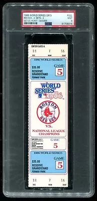 1986 World Series Game 5 Full Ticket PSA 9 Mint Mets~Red Sox Fenway Park • $129