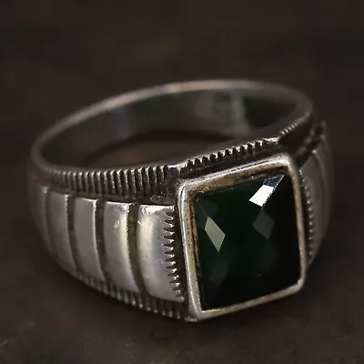 VTG Sterling Silver - KGH ART DECO Green CZ Fluted Men's Ring Size 9.5 - 7g • $18.50