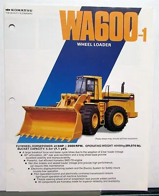 1987 Komatsu WA600-1 Wheel Specifications Construction Sales Brochure • $14.28