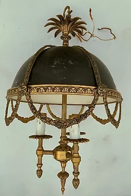 Vintage French Bouillotte Brass Chandelier Hanging Pendant Lamp Ceiling Light • $984.98