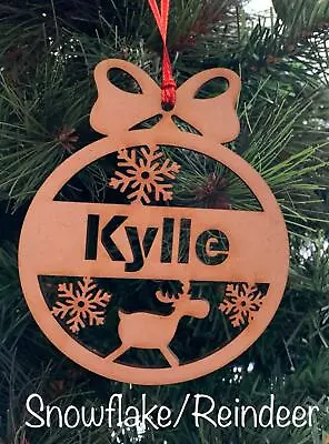 Personalised Wooden Christmas Baubles 10cm X 12cm Xmas Tree Decoration Snowflake • $8.97