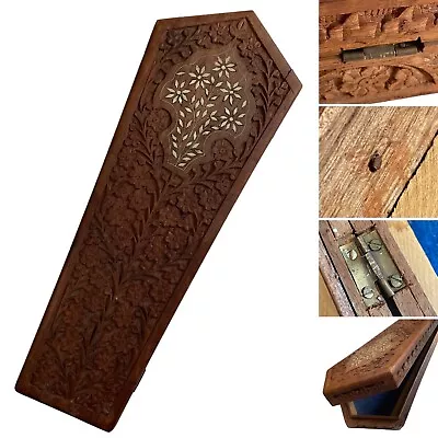 $64.95 • Buy Vintage Handmade Hand Carved Coffin Casket Shaped Trinket Box With White Inlays