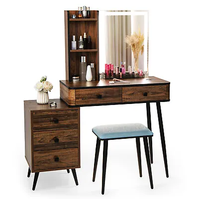 $272.99 • Buy Giantex Dressing Table Stool Set W/ Lighted Makeup Vanity Mirror Storage Drawer