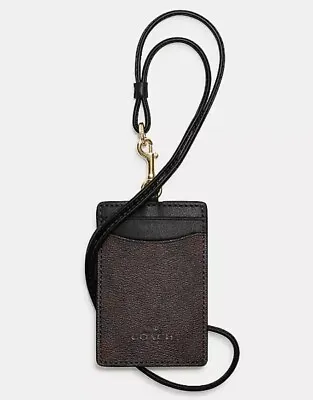 NWT Coach 63274 ID Lanyard In Signature Canvas & Leather Brown Black • $64.71