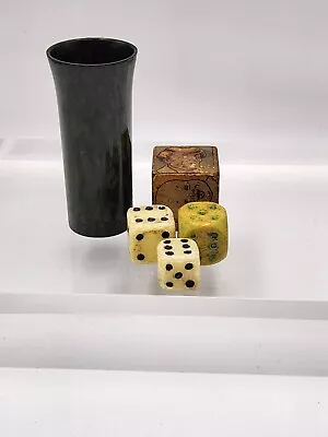 Vintage Toy Game Green Bakerlite Die Thrower & Dice + Other Wooden Cube Faces • $15.95