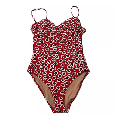 J Crew Swimsuit Womens 6 Red Heart Print Underwire One Piece Adjustable Strap • $17.49