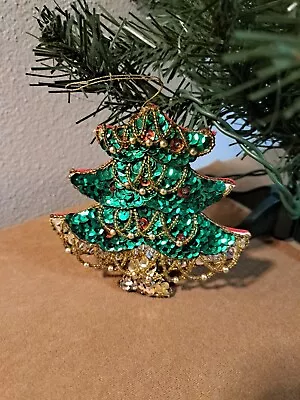 Vintage Beaded Sequin Christmas Tree Ornament Fabric Padded • $12