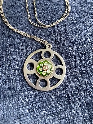 Vintage Caithness Millefiori Sterling Silver Pendant Necklace • £45