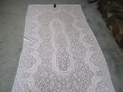 VINTAGE TABLECLOTH QUAKER LACE WHITE With TAG & PICOT LOOPS 98X52 Defects • $14.99