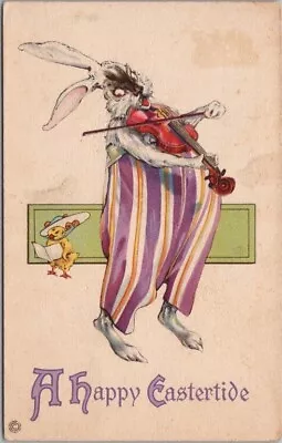 Vintage 1910s HAPPY EASTER Postcard DRESSED RABBIT Playing Violin / STECHER 787C • $5.62