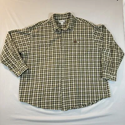 Carhartt Shirt Men's Size 3XL Green Plaid 100% Cotton Flannel Button Up • $4.89