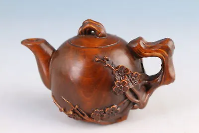 Chinese Old Boxwood Handwork Cast Statue Tea Pot Pet Netsuke Hand Piece • £25.20