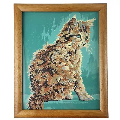 Vintage Cat Kitten Paint By Number Painting PBN Green Blue Eyes Tabby Frame 8X10 • $49.99