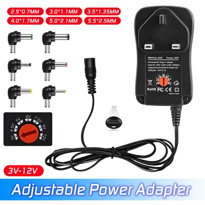 AC To DC Power Supply 3V 4.5V 5V 6V 7.5V 9V 12V Multi-Voltage Adapter USB Plug-i • £12.99