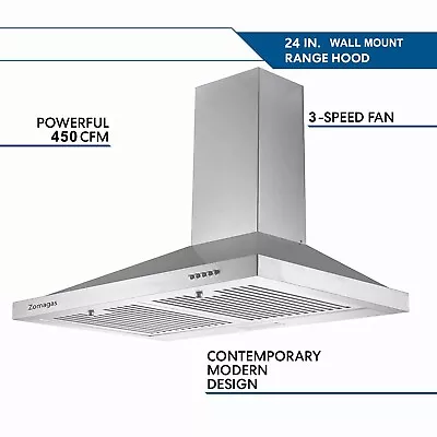 24  Kitchen Wall Mount Range Hood 450CFM Stainless Steel Vented LEDs 3-Speed New • $115.99