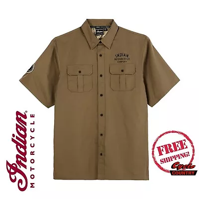 Genuine Indian Motorcycle Men's Stencil Block Icon Shirt Khaki Free Shipping • $69.99