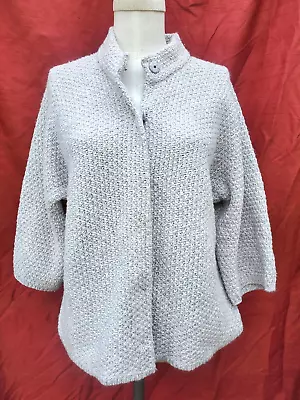 J.JILL Medium Gray Cotton Blend Snapped Cardigan SWEATER Madarin Collar • $13.99