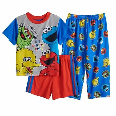 Sesame Street Elmo Cookie Monster Big Bird Oscar 3 Piece Pajamas Boys 2T NWT NEW • $29.99