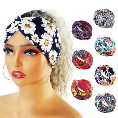 Women Floral Elastic Yoga Bandana Headband HairBand Wide Turban Sports Head Wrap • £3.83