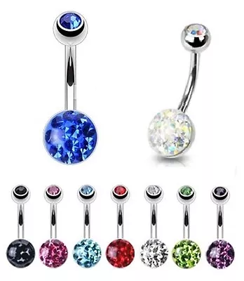 £3.80 • Buy TITANIUM Bar Double Gem Smooth Ferido Crystal Belly Bar : 6mm 8mm 10mm 12mm 14mm