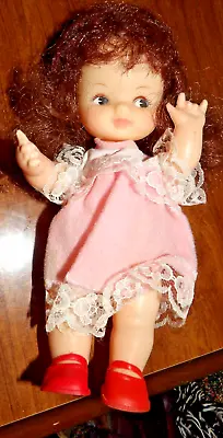 Vintage 8  Tiny Doll Made In Hong Kong Plastic Rooted Brown Hair Jointed • $2.50