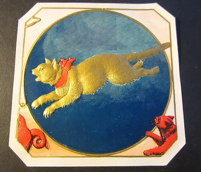 Original Old Antique - KIT KAT - Outer CIGAR BOX LABEL - Gold CAT W/ RED RIBBON • $119.90