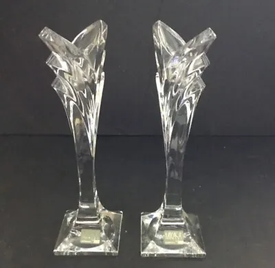 Mikasa 'Deco' Art Heavy Lead Crystal Candle Holders 2 Pc • $35