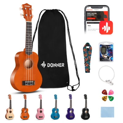 $50 • Buy 🎁𝗗𝗢𝗡𝗡𝗘𝗥 21  Soprano Ukulele Maple Ukelele Bundle Kit + Tuner Pick Strap