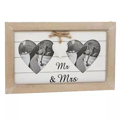 Double Heart Wooden Photo Frame - Mr & Mrs - Wedding Day • £11.49