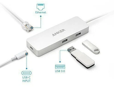 $92 • Buy Anker A8302H41 Premium USB-C Hub With Ethernet And Power Delivery - Silver