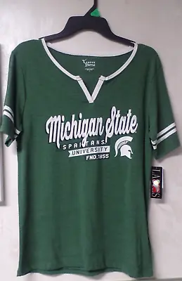 NWT Womens Michigan State Spartans Cute Green Short Sleeve V-Neck Shirt Sz Large • $12.99