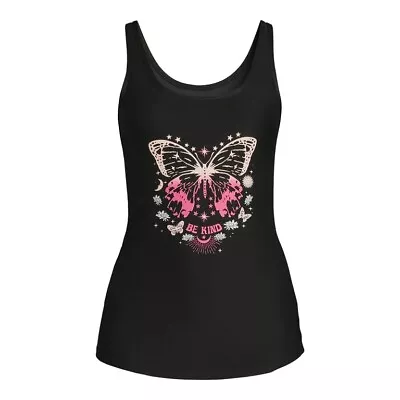 Black Butterfly Soft Tank Top XS Scoop Neck Super Soft Stretch NO BOUNDARIES • $7.50