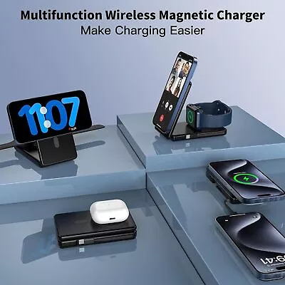 3 In 1 Power Wireless Bank Charging Station Foldable Portable Charger Magnetic • £23.91