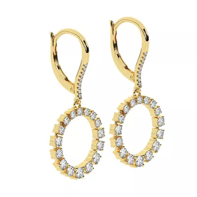 Claw Set 100% Natural Round Cut Diamonds Circle Earrings In 18K Yellow Gold • £2306.72