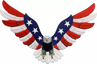 Metal Wall Art 23.6  X 14  American Flag Bald Eagle Hanging Patriotic Outdoor • $26.74