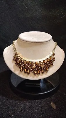 Vintage Jewelry Necklace Gold Tone Bib Statement Brown (400) • $19.99