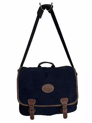 Eddie Bauer Blue Canvas Leather Messenger Laptop Bag • $19.99