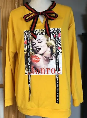 Vtg Women’s Pullover Shirt Sz L Marilyn Monroe Graphic Print Long Sleeves Tie • $18